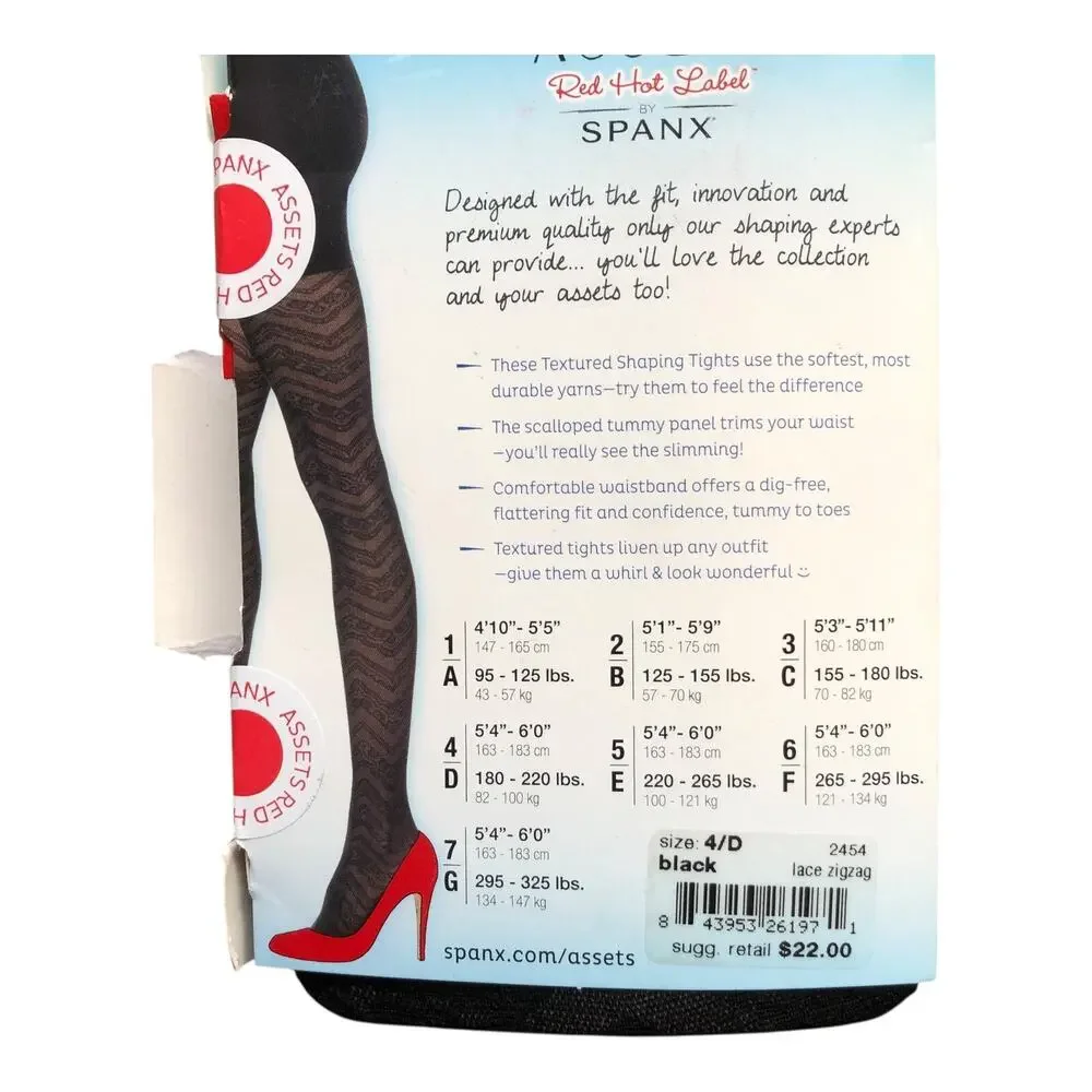 SPANX Assets Red Hot Label Lace Zigzag Shaping Tights Black Size 4/D NEW